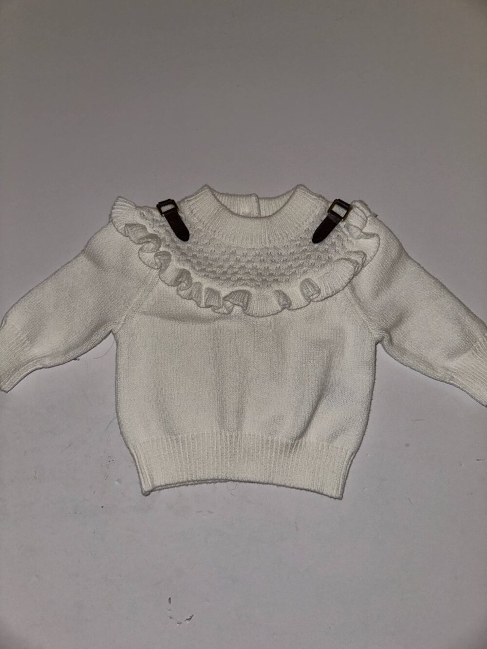 Janie and Jack White Ruffle Sweater Girl's Size 3-6 Months buckle detail so CUTE